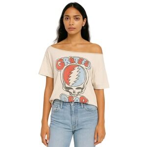 NEW Daydreamer LA‎ Grateful Dead Skull Lightning Bolt Graphic Off shoulder Shirt